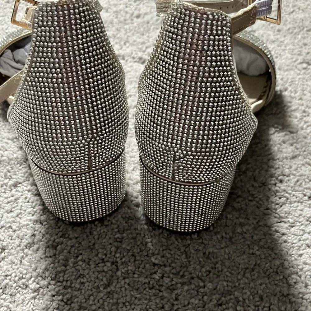 Sugar Silver Shiny Rhinestone Heels Satin Cream inside shoe 7.5 - Picture 3 of 5